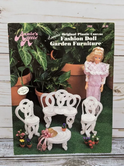 Annie's Attic Fashion Doll Garden Furniture Plastic Canvas Pattern Leaflet