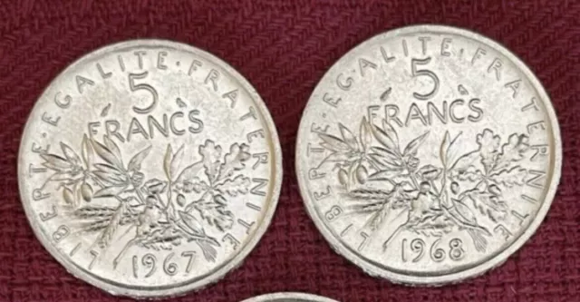 Lot de 5 Francs Argent semeuse 1967-1968
