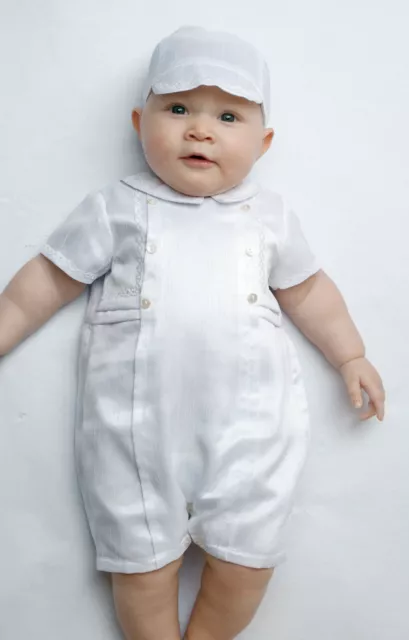 Sarah Louise Designer 002226 Baby Boys White Christening Romper & Cap 3m RRP £56