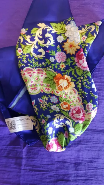 NEW NORA CORA Blue w/ Multi Color Flower Print Large Square Scarf