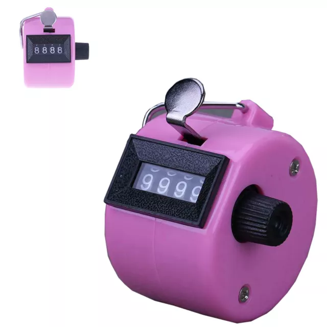 4 Digit Manual Hand Tally Mechanical Palm Click Counter Pink UKED