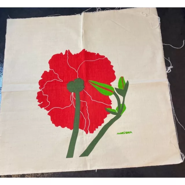 Vintage Screenprint Marushka Red Flower Poppy Print on Canvas Fabric