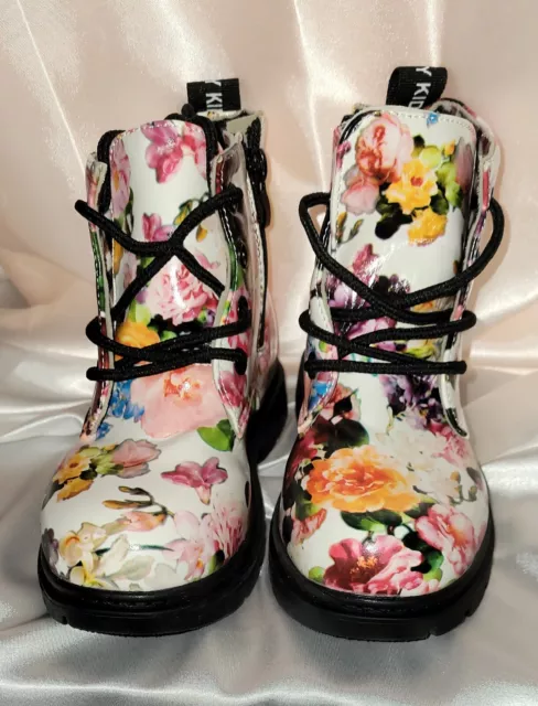 Adorable Girls Floral Boot 8" From Heel To Toe Zipper And Laceup "Comfy Kids"NEW