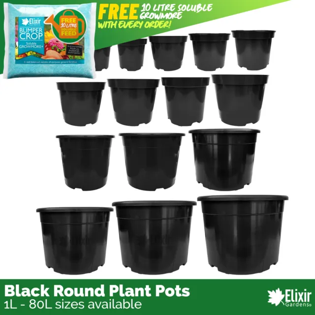 Strong Black Plastic Garden Plant Pot Flower Pots in Various Sizes