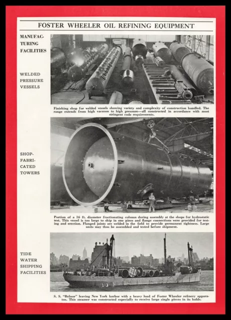 1939 Foster Wheeler Oil Gas Refining S. S. Belnor New York Harbor Photo Print Ad