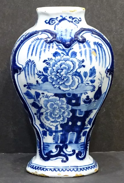 1700's Antique DELFT de KLAUW Blue White DUTCH Art Pottery HAND PAINTED Vase