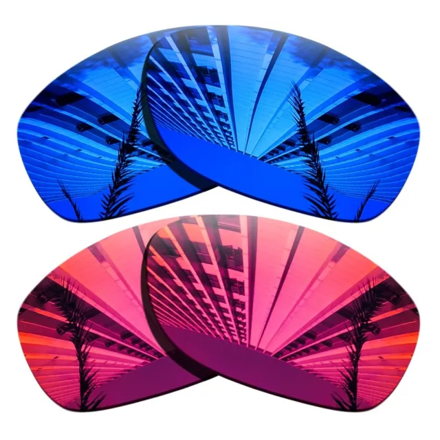 2 Pairs Polarized Replacement Lenses For-Oakley Pit Bull-Purple Blue+Fuchsia Red