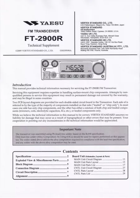 Service Manual Instructions for Yaesu FT-2900 R