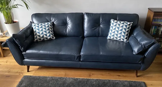DFS French Connection Zinc 4 Seater Dark Blue Leather Sofa IMMACULATE CONDITION