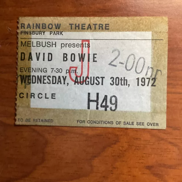 DAVID BOWIE ZIGGY STARDUST TOUR TICKET 1972  RAINBOW THEATRE AUGUST 30th