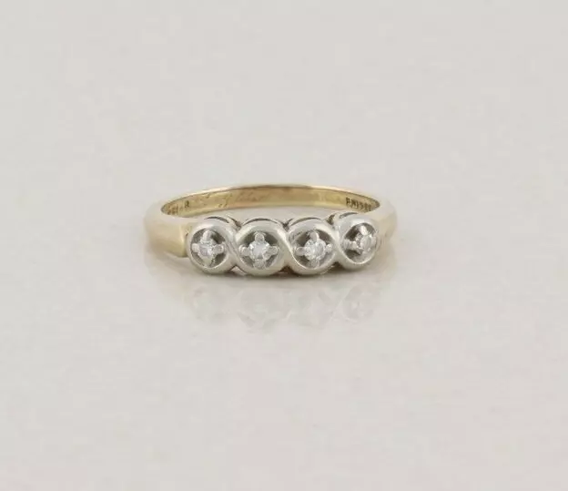 14k Yellow Gold & White Gold Diamond Band Ring Art Deco Retro Size 6 1/2