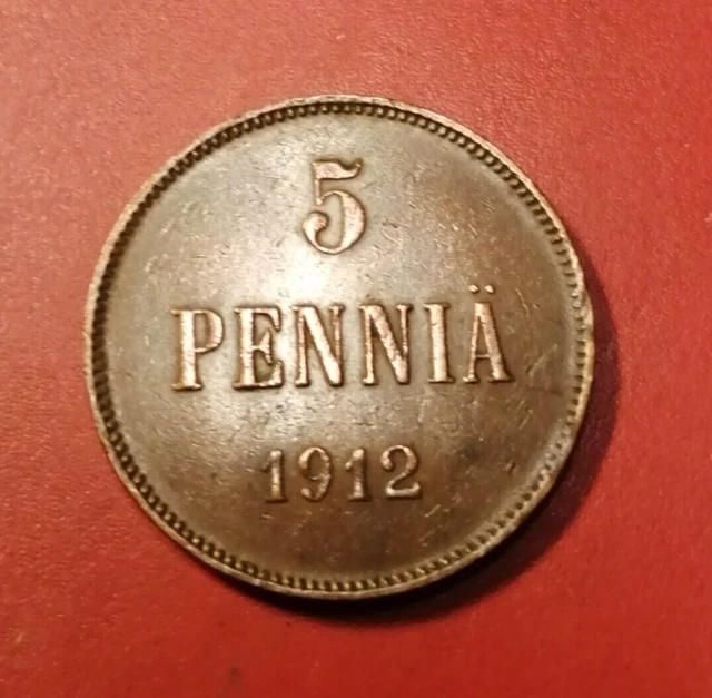 *Finland - 5 penniä  1912  Copper-Empire Nikolai II *Cond.1+ *