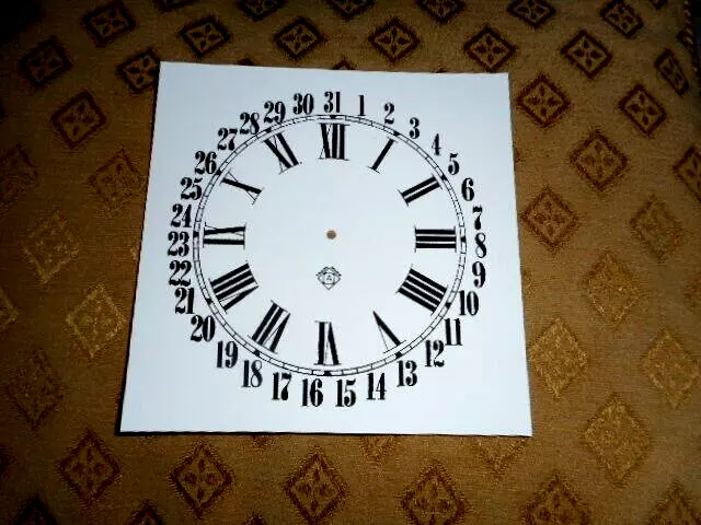 New Ansonia Calendar Clock Dial Face Paper Card    5" Edge of Dial    Matte Sq