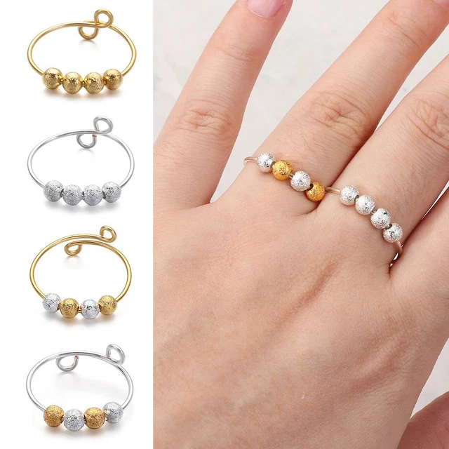 ANTI STRESS ANXIETY Ring Fidget Beads Rings Beaded Jewelry Rotate