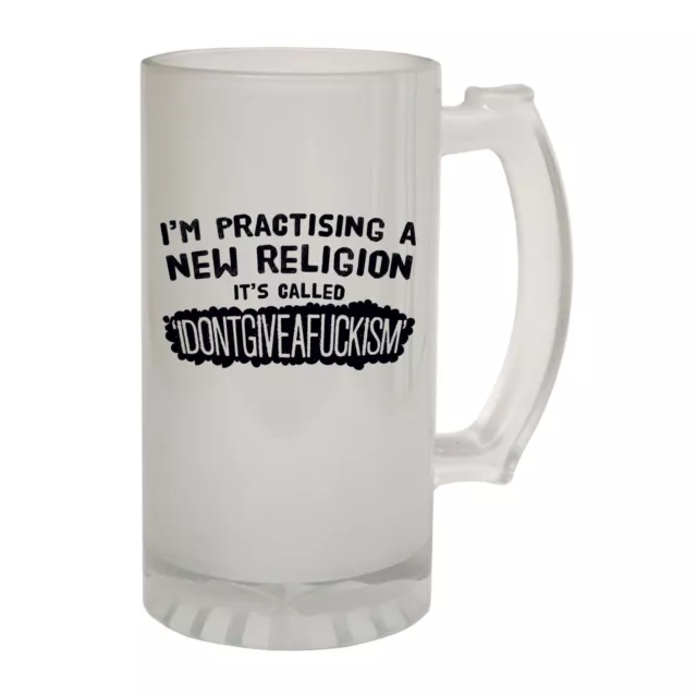 Frosted Glass Beer Stein New Religion IDGAF Rude Funny Novelty Christmas Gift