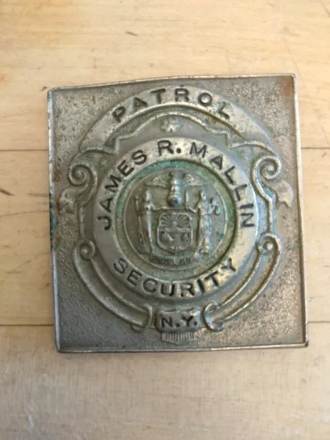 Vintage New York Security Patrol Square Badge 2 1/2" by 2 3/4"