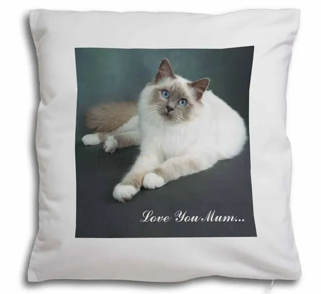 Birman Cat 'Love You Mum' Soft White Velvet Feel Scatter Cushion, MUM-C3-CPW