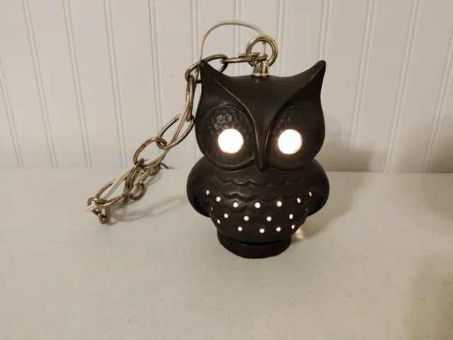 Vintage Hanging Electrical Ceramic Owl MCM Night Light Lamp 6.5"