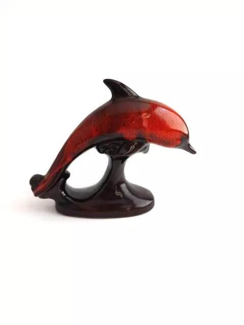 Vintage RedWare Pottery Dolphin Orange Drip Glaze Figurine EUC Evangeline