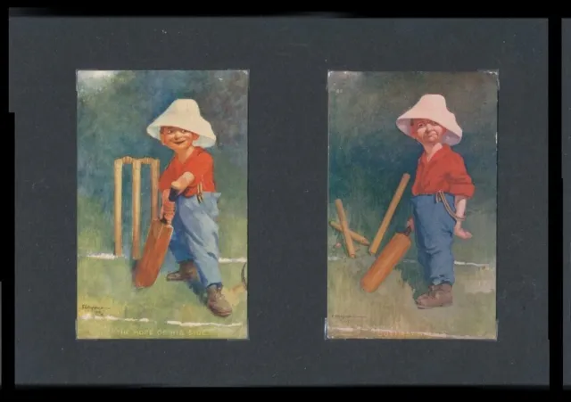 ACB. A4 Picture. 100+ years old postcards by artist E P Kinsella.Cricket humour