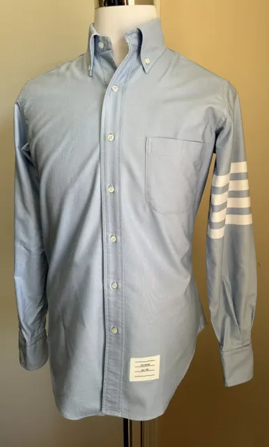 NWT Thom Browne Men's 4-Bar Striped Long Sleeve Shirt Blue Size 2 ( M )