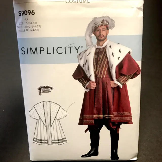 Simplicity Sewing Pattern S9096 Mens King Costume Royalty Fur Coat Feather Hat