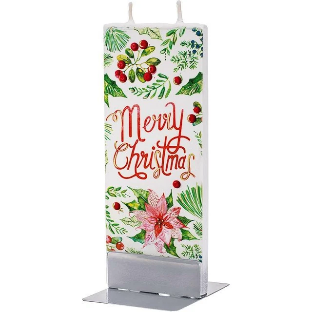 Vela plana delgada de mecha doble hecha a mano Flatyz - Navidad con flor de pascua