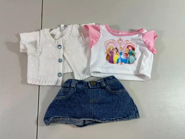 💜 Build a Bear Girls Clothing Disney Princess Top White Sweater Jean Skirt 💜