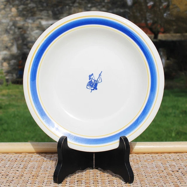 Lot De 3 Assiettes Vintage Publicitaires Gondolo En Céramique De Gien - Diamètre 21,5 Cm Bleu, Lavable Lave-vaisselle