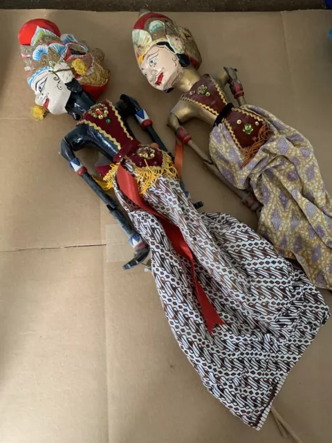 Nachlassfund alte Wayang Golek Stab Holz Puppe Marionette 2 Stück