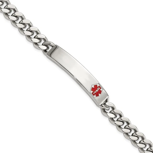 8.5Mm Stainless Steel Red Enamel Medical I.D. Bracelet, 8.75 Inch