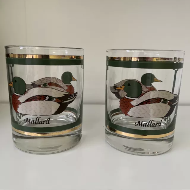 Vintage LIBBEY MALLARD DUCK Drinking Glasses High Ball Gold Accent Set Of 2