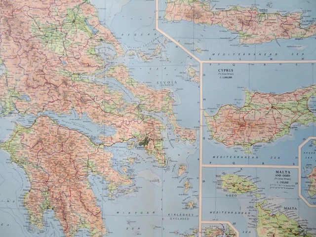 Greece Peloponnesus Crete Cyprus Malta Mediterranean 1954 Bartholomew map