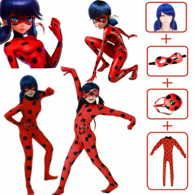 Girls Deluxe Miraculous Ladybug Superhero Fancy Dress Kids Costume Jumpsuit