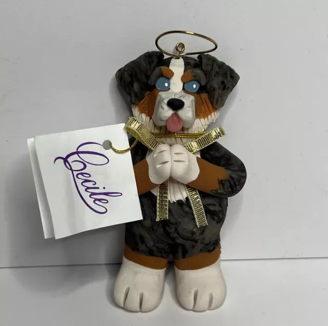 Dog Angel Clay Christmas Ornament Signed By Cecile Baird