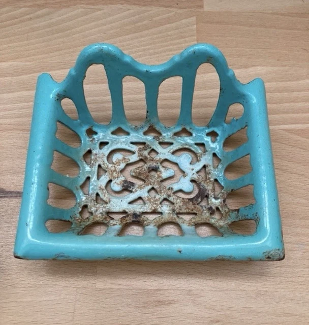 Porte-Savon Ancien En Fonte Émaillée Bleu - À Poser - Décoration Rétro Pour Salle De Bain - Occasion