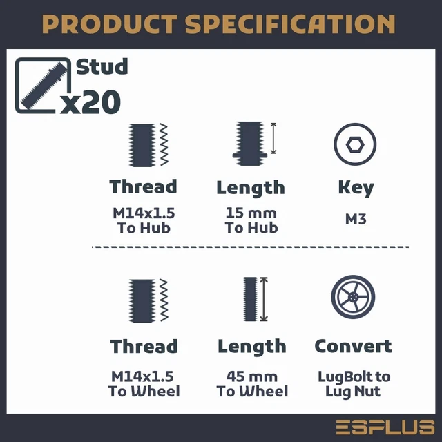 20 BENTLEY EXTEND Wheel Stud Convert BoltNut M14x1.5 Fit Continental