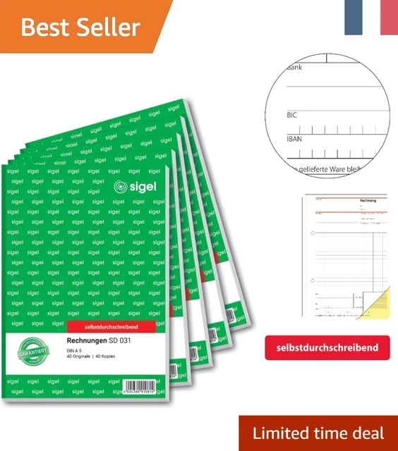 Blocs De Commande Perforés A5 PRICARO - Lot De 5, 50 Feuilles Par Bloc, Autocopiant Vert, Pour Facturation, Comptabilité, Organisation