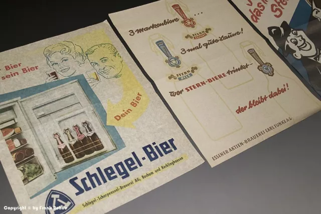 3 x Einwickelpapier SCHLEGEL-Bier + STERN BIERE um 1955 2