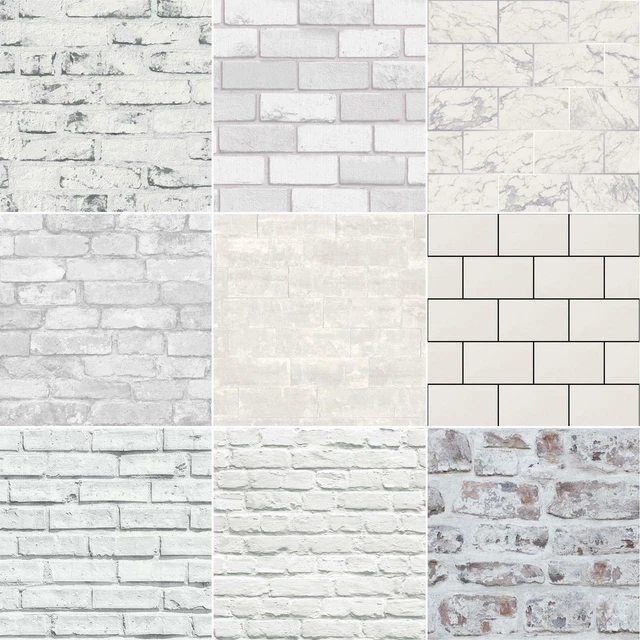 WHITE SILVER BRICK Wallpaper Realistic Stone Marble Tile & More