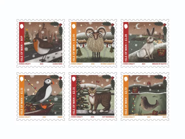 Isle of Man Stamps & Coins Manx Winter Wildlife by Rowan Corlett Mint Set
