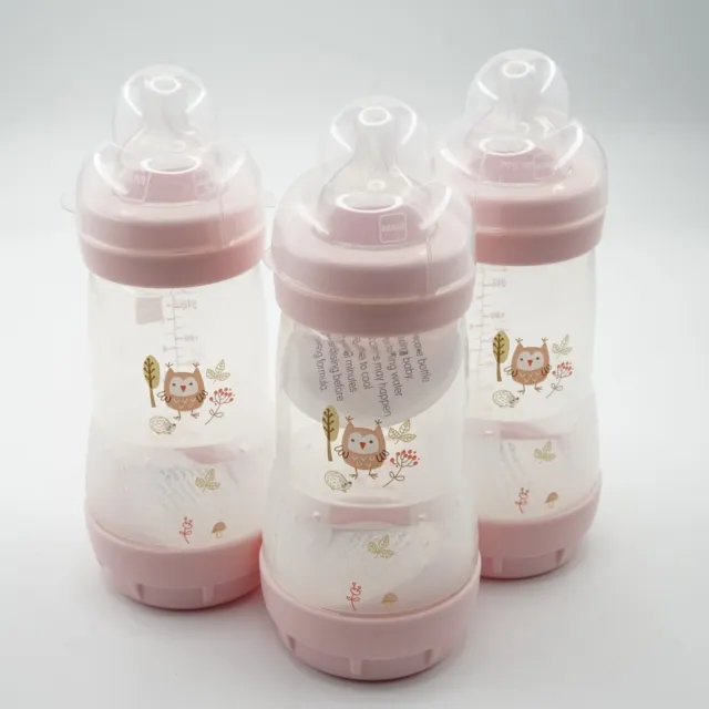  MAM Easy Start - Biberón anticólicos de flujo medio con tetina  de silicona, biberones esenciales para bebé niño, azul, 9 oz (3 unidades) :  Bebés