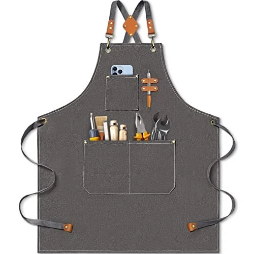 Chef Apron for Men, Heavy Duty Cotton Canvas Apron Cross Back Apron