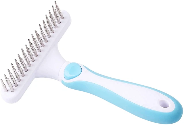 Pet Grooming Brush - Double Row Shedding and Dematting Undercoat Rake Comb for D