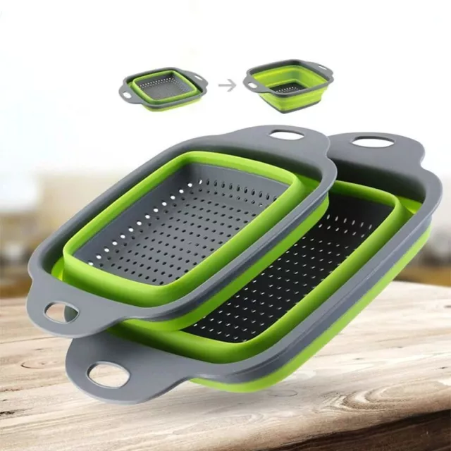 Silicone Folding Drain Washing Basket  Strainer Colander Kitchen Storage Tool