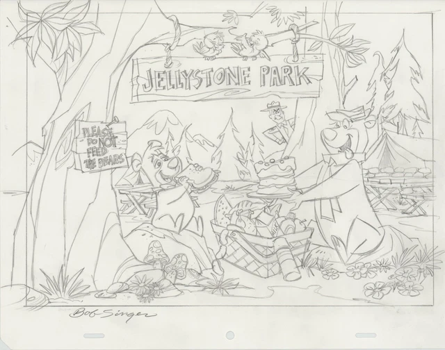 Bob Singer Signed Original Drawing Yogi Boo Boo Ranger Limited Edition Concept 