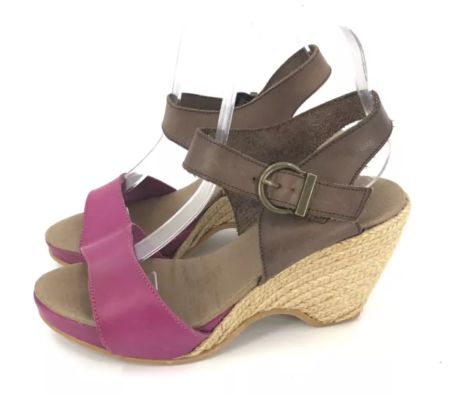 Eric Michael Size 9 Leather Nemo Wedge Sandals Espadrille Heel Shoes Pink Brown