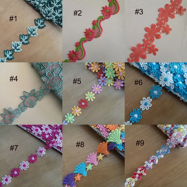 9 Patterns 0.5"- 3" Wide Rayon Venise Floral and Leaves Shell Star Lace zhs59