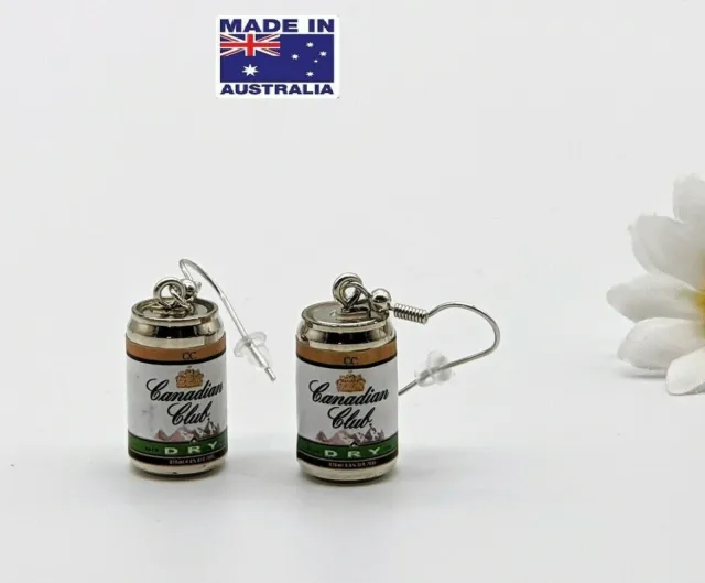 Miniature 3D Canadian Whiskey Alcohol Can Style Novelty Earrings Dress Accessory