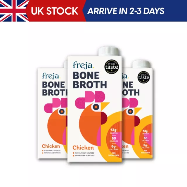 Freja Chicken Bone Broth Liquid - not Chicken Stock Cubes or Powder - 3 x 500ml